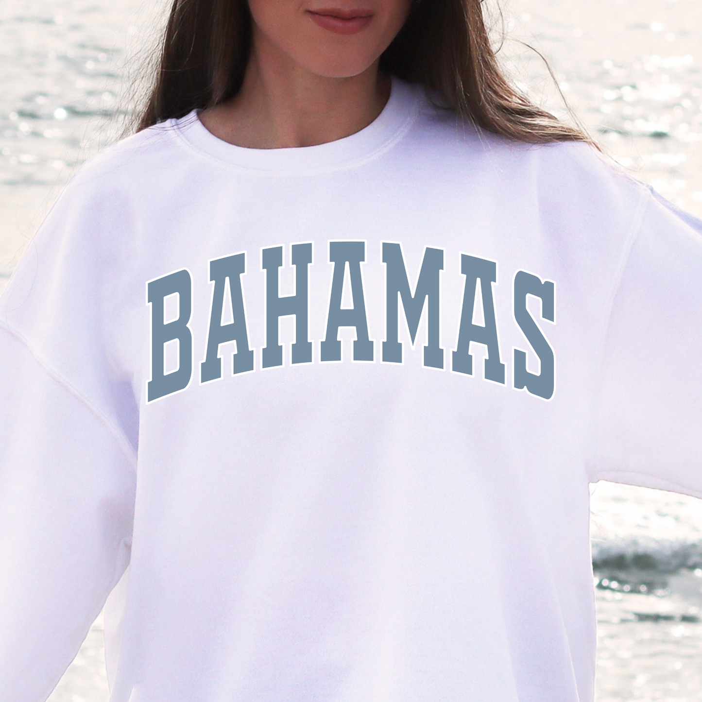 Bahamas Sweatshirt - White w/ Blue Design