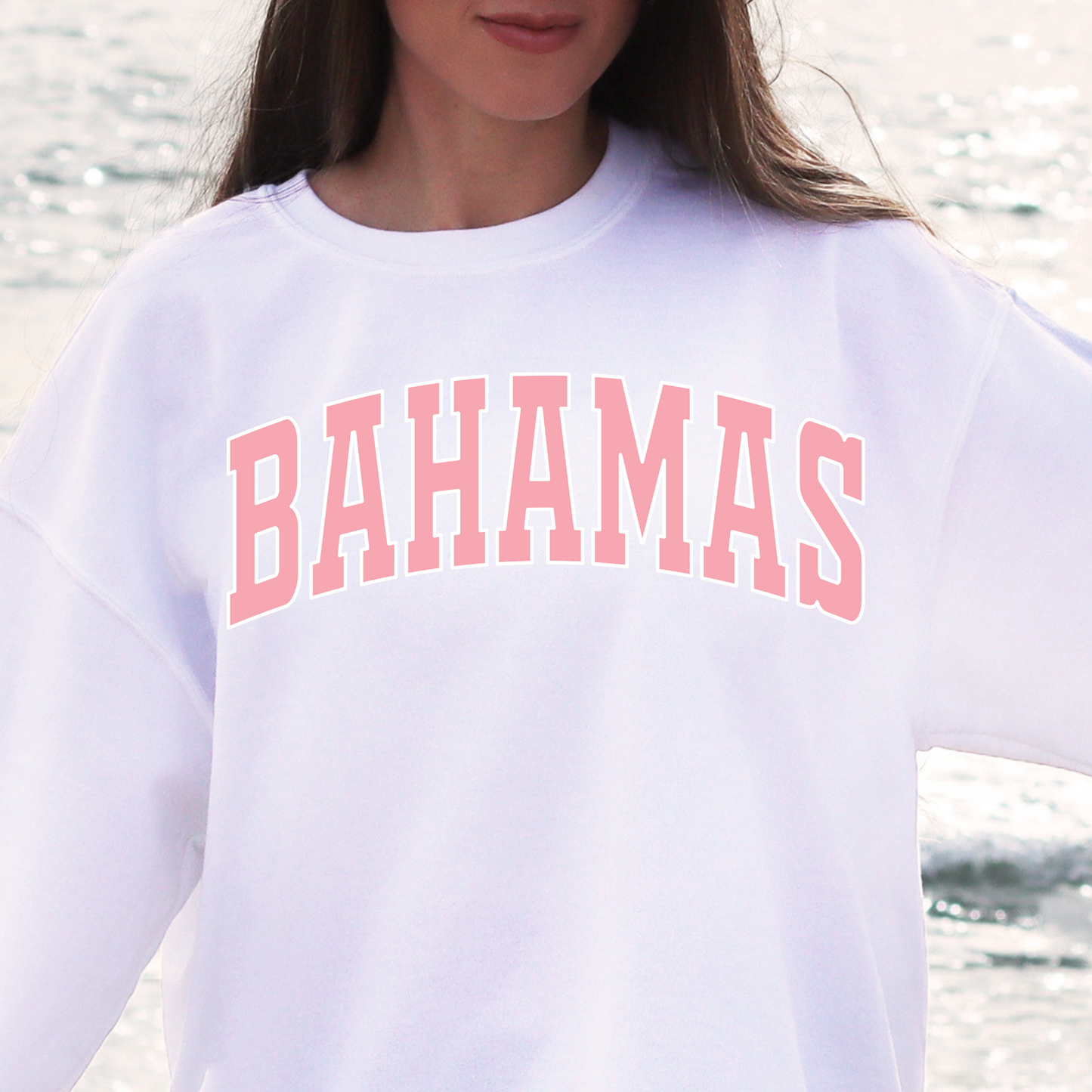 Bahamas Sweatshirt - White w/ Pink Design